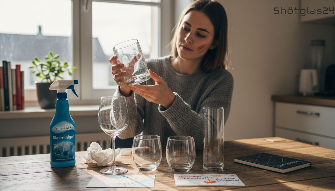 Eine Frau sucht sich am Tisch ein Glas für den Geburtstag aus.