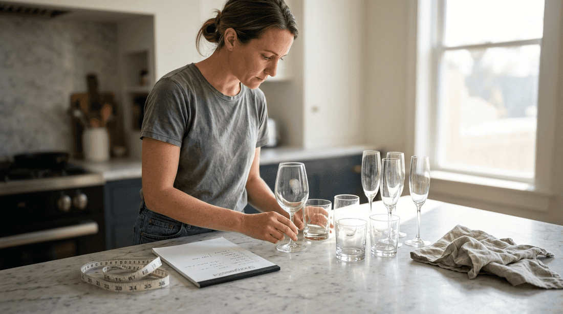 Eine Frau begutachtet verschiedene Gläser, um das passende Design für eine individuelle Eventgestaltung auszuwählen.