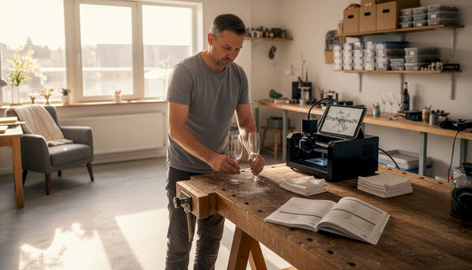 Individuell gestaltete Hochzeitsgläser werden auf der Werkbank sorgfältig vorbereitet.