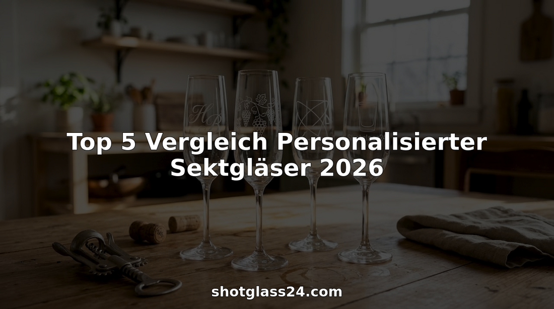Personalisierte Sektgläser im Vergleich – stilvoll präsentiert auf einem Holztisch