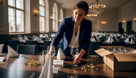 Eventmanager kümmert sich um individuell gestaltete Gläser für die Veranstaltung.