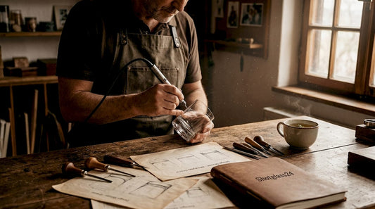 In liebevoller Handarbeit graviertes Trinkglas, gefertigt in unserer Werkstatt.