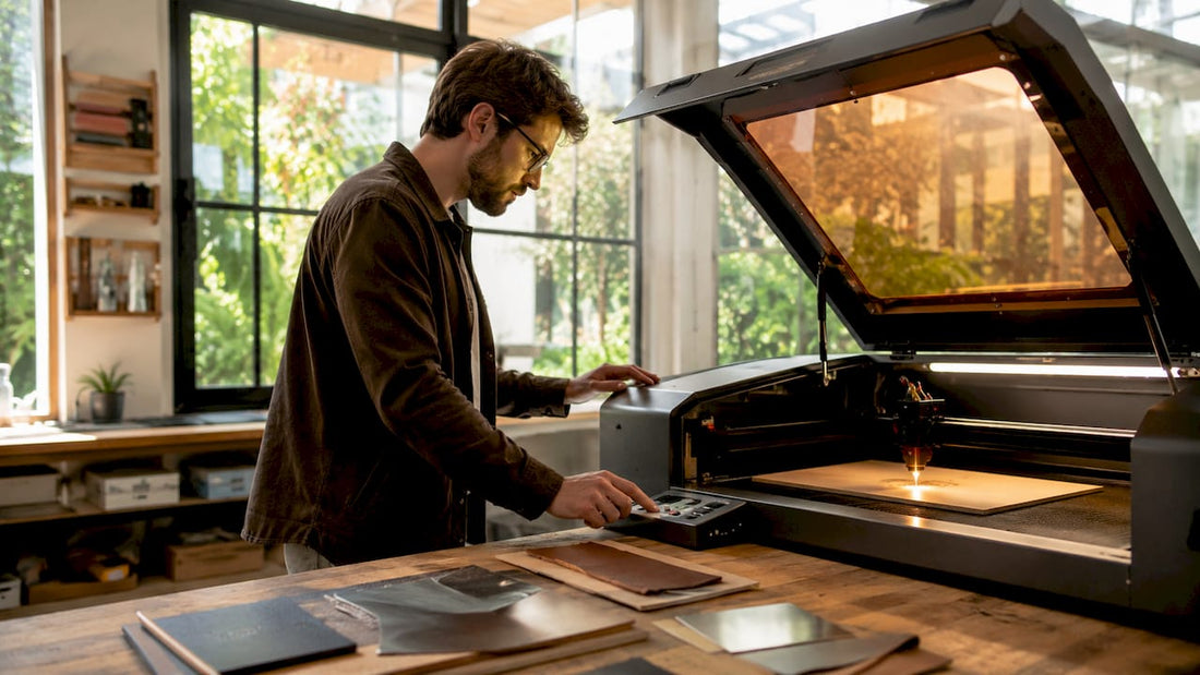 Eine qualifizierte Fachkraft arbeitet an einer hochmodernen Lasergravurmaschine.