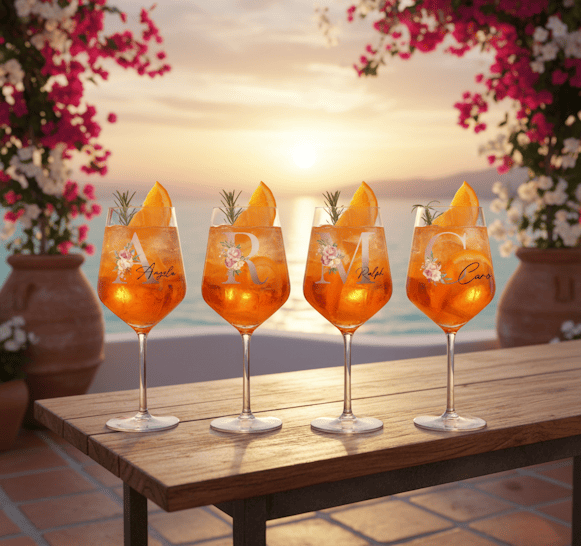 4 Weingläser personalisiert mit Initialen und Namen